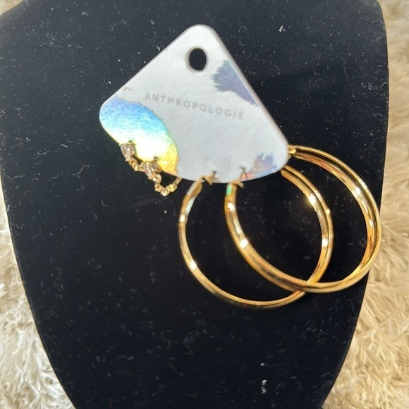 New Anthropologie two-pair set of earrings 14kt gold plated - Picture 2 of 3